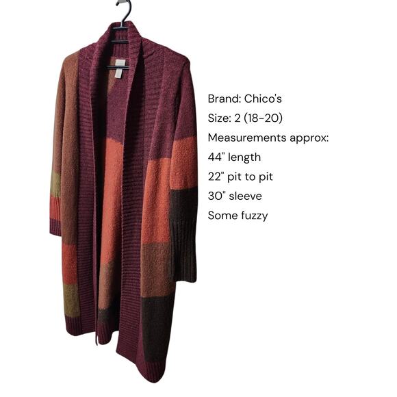 Chico's Stunning Color Blocked Biana Cardigan Sweater Duster Size 2 (18-20) Wool - Picture 2 of 8